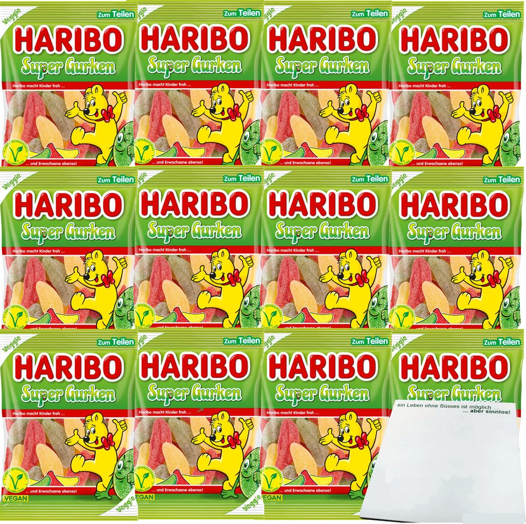 Haribo Super Gurken Veggie 12er Pack (12x175g Beutel) + usy Block