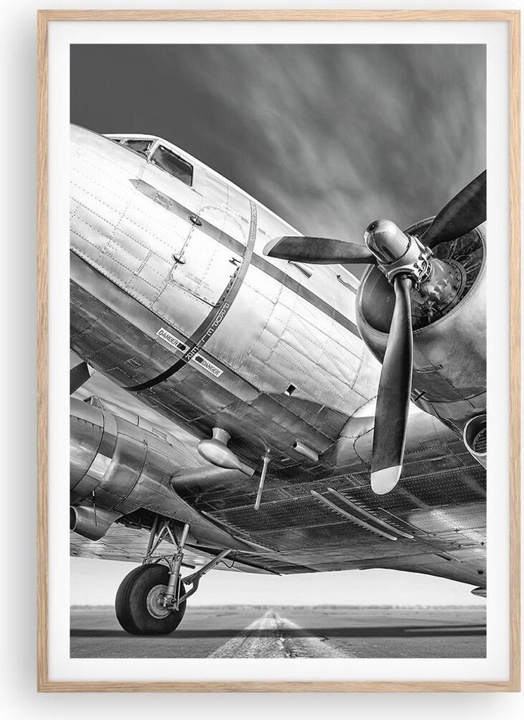 Gerahmtes Poster - Rahmen in heller Eiche - Flugzeug Retro Flugzeug - 70x100 cm - Wand Bild - Wanddeko - Wandbilder - Kunstposter - Wandposter - Bi...