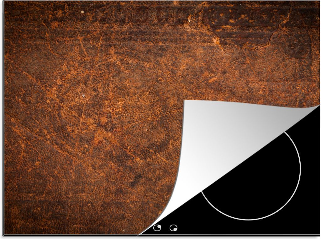 KitchenYeah Herdabdeckplatte Leder - Textur - Braun - Orange , 59x52cm, Küche Deko, Glaskeramikkochfeld Herdabdeckung, Abdeckplatte fùr Kochfeld