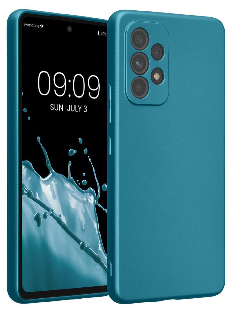 kwmobile Handyhülle für Samsung Galaxy A53 5G Hülle - weiche Silikon Case metallisch schimmernd - Schutzhülle Cover - Metallic Karibikblau