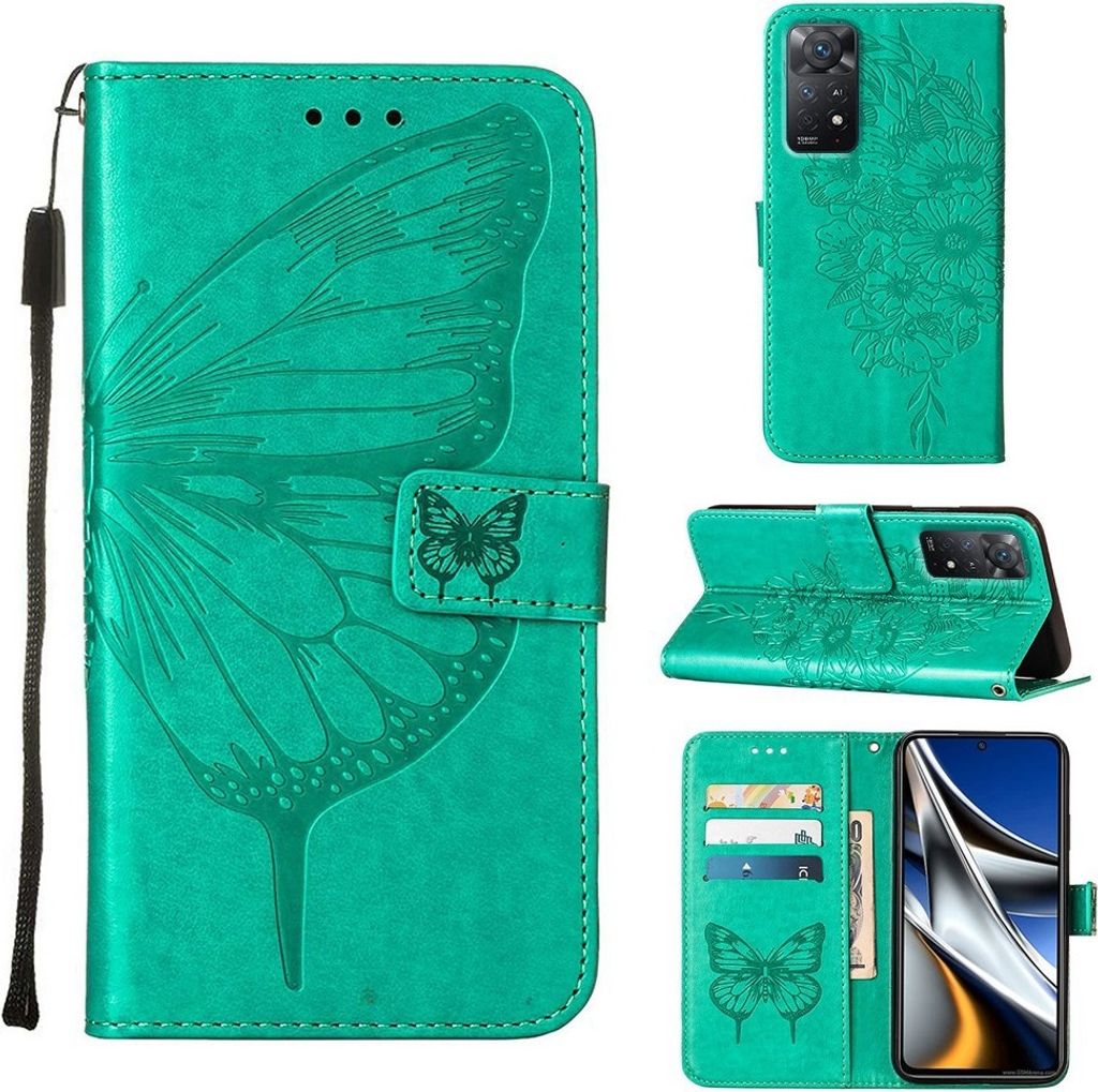 Redmi Note 11 Pro Hülle, Schmetterling Prägung Flip Leder Kartenfächer Schutzhülle Ledertasche mit Ständer für Xiaomi Redmi Note 11 Pro 5G / ...