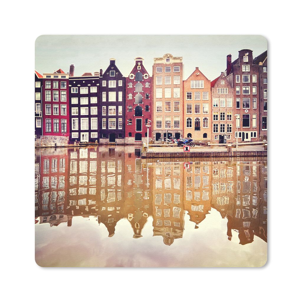 MuchoWow Mauspad Mousepad Amsterdam - Haus - Reflexion 20x20 cm - Mousepads - Maus Mat - Pad - Mausunterlage - Desk Mat - Bureauartikeln