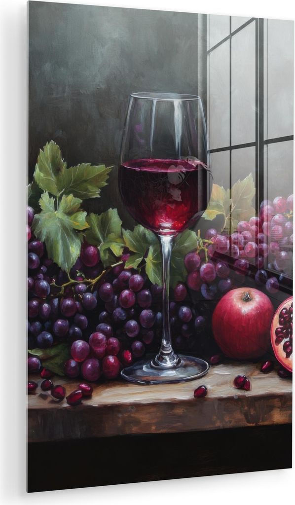 MuchoWow Glasbilder - Bilder auf Wandbild - Foto auf Glas Wein - Obst - Stilleben 80x120 cm Wanddekoration aus Glas - Acrylglasbild - Acrylbilder -...