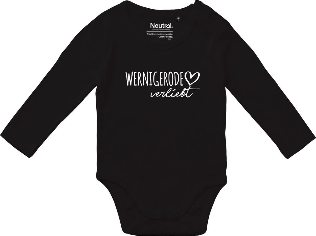 Huuraa Baby Body Wernigerode verliebt 74 Black Baumwolle Fairtrade Langarmbody Geschenkidee