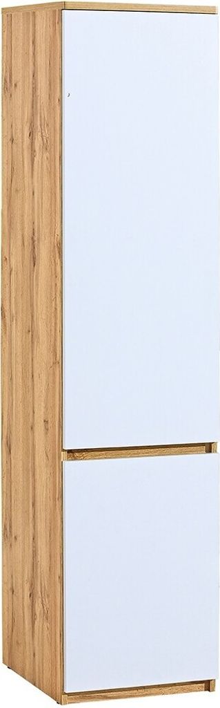 BETTSO Schmaler Drehtürenschrank mit Einlegeböden Arca weiß mit Eiche wotan