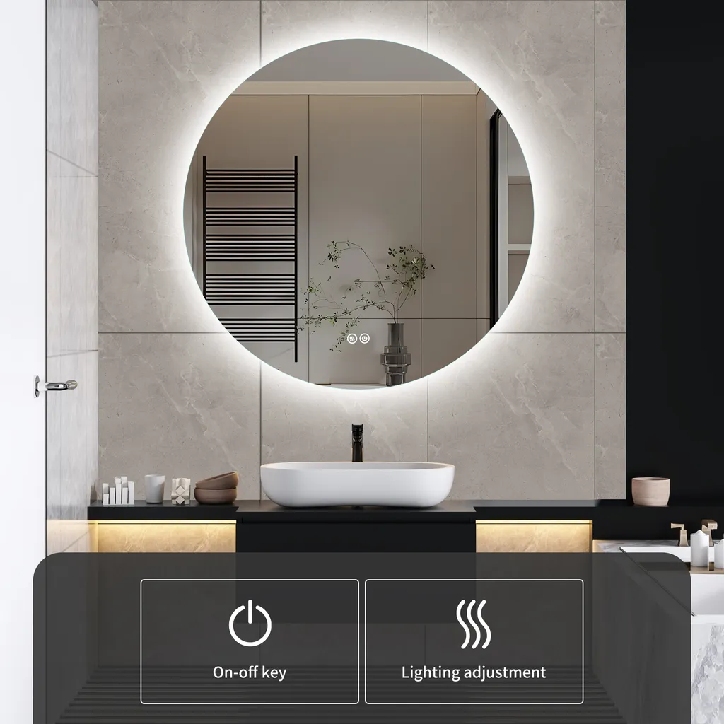 Miroir Lumineux de Salle de Bain Design Rond 80cm - Éclairage LED Réglable