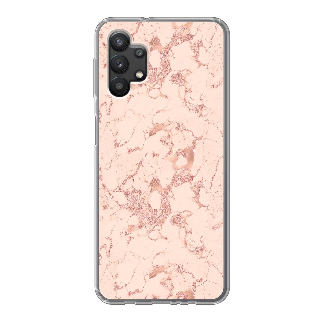 MuchoWow Handyhülle Schutzhülle Hülle für Samsung Galaxy A32 5G Marmor - Roségold - Muster - Chic Silikon Softcase Handy Hülle - Softcase