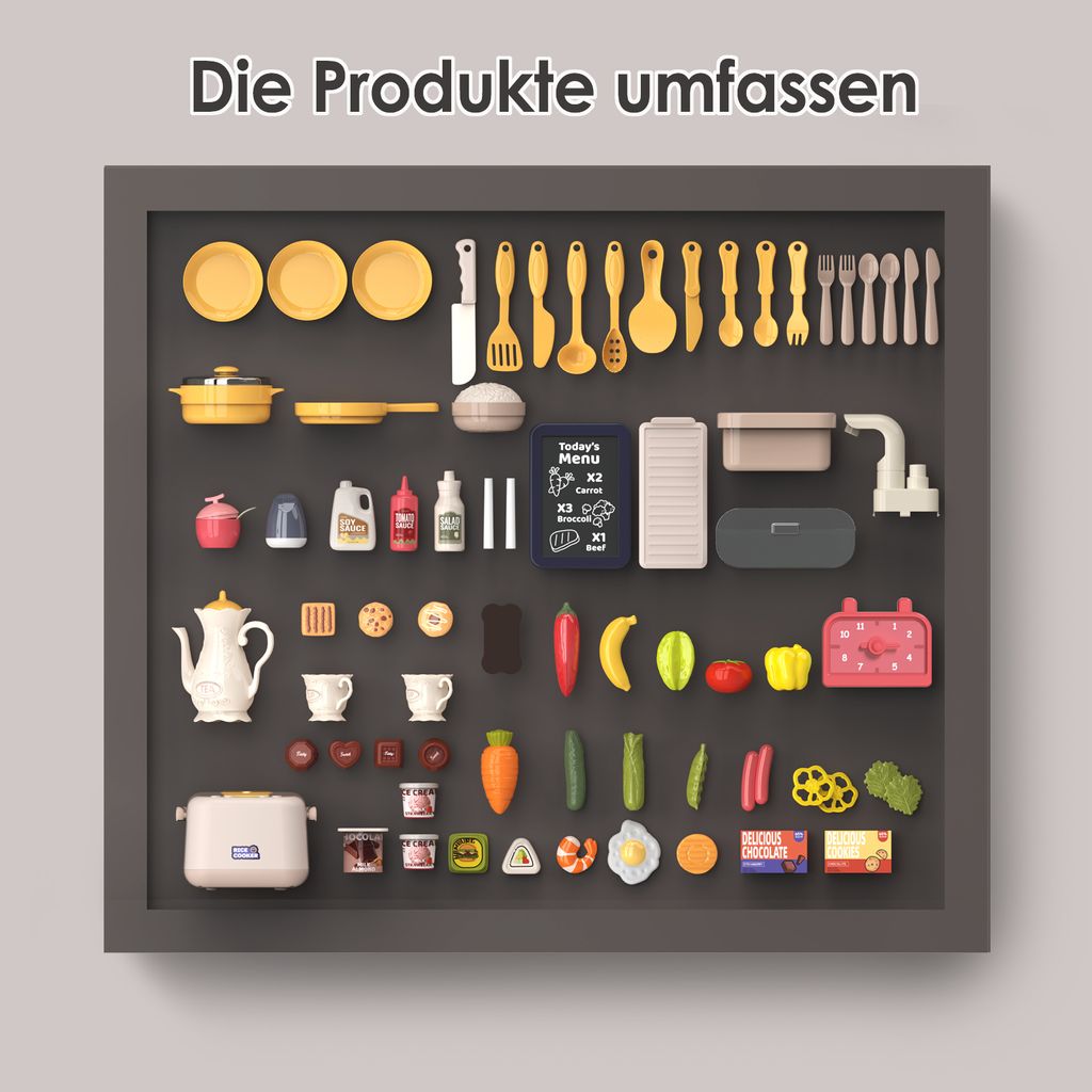 Spielküche Kinderküche mit Küchenzubehör, Licht, Spray, Produktbild 3