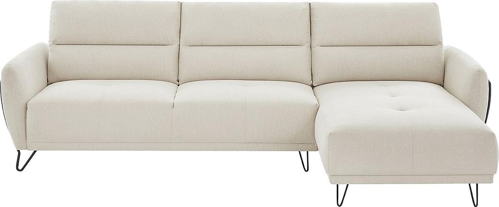 Rechtes Ecksofa mit verschiebbarer Rückenlehne und beigem Strukturbezug - DURIMA
