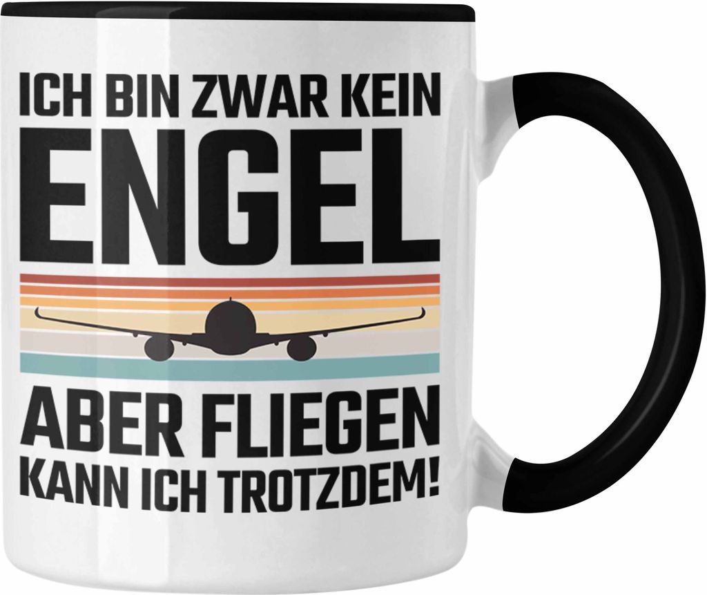 Trendation - Pilot Geschenk Tasse Flugzeug Fliegen Geschenkidee Piloten Kaffeetasse Kein Engel (Schwarz)