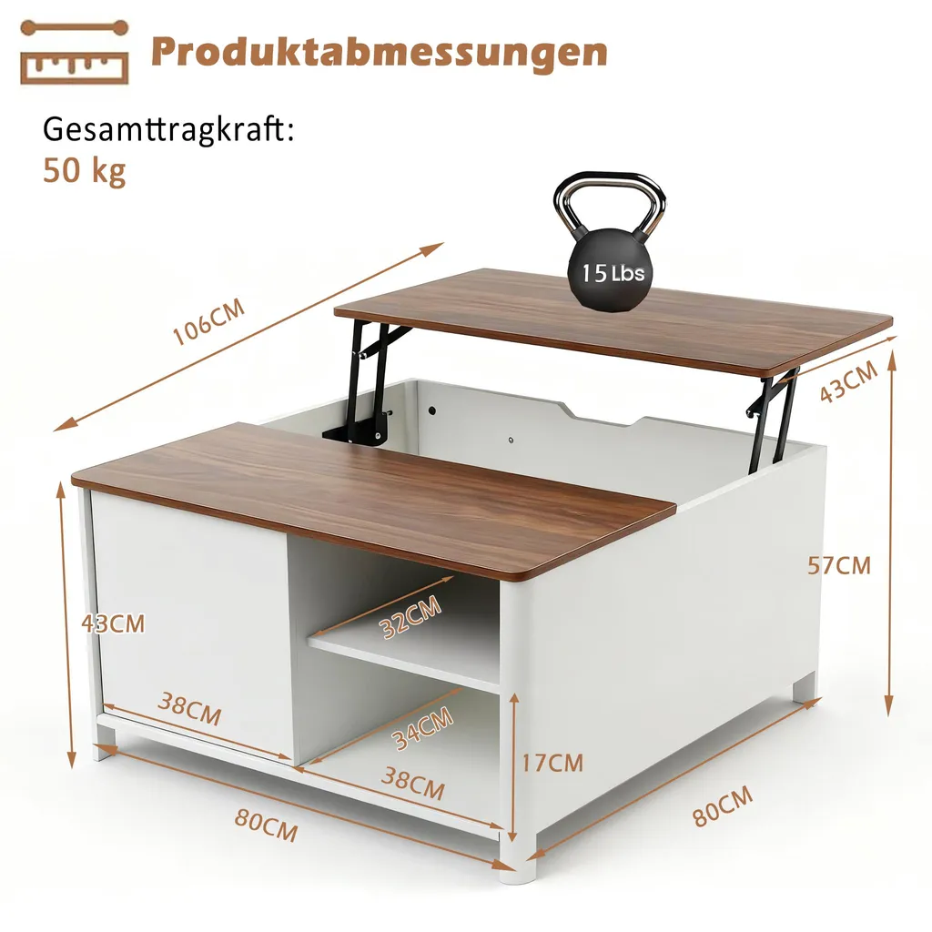 Table basse 80 cm à plateau relevable et portes magnétiques Puluomis - 4