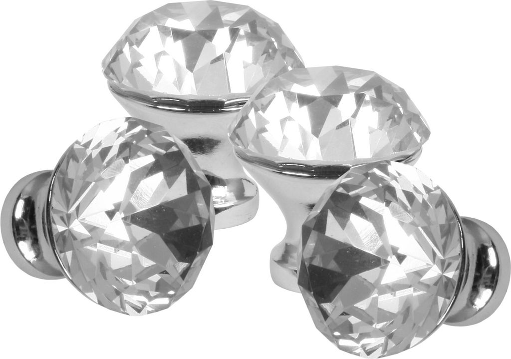 Domino Elegante Crystal A Möbelknopf 30mm in Chrom & Weiß |Kristallknöpfe, Robustes Glas-Design |Möbelknöpfe | Glamouröser Stil | Perfekt f...