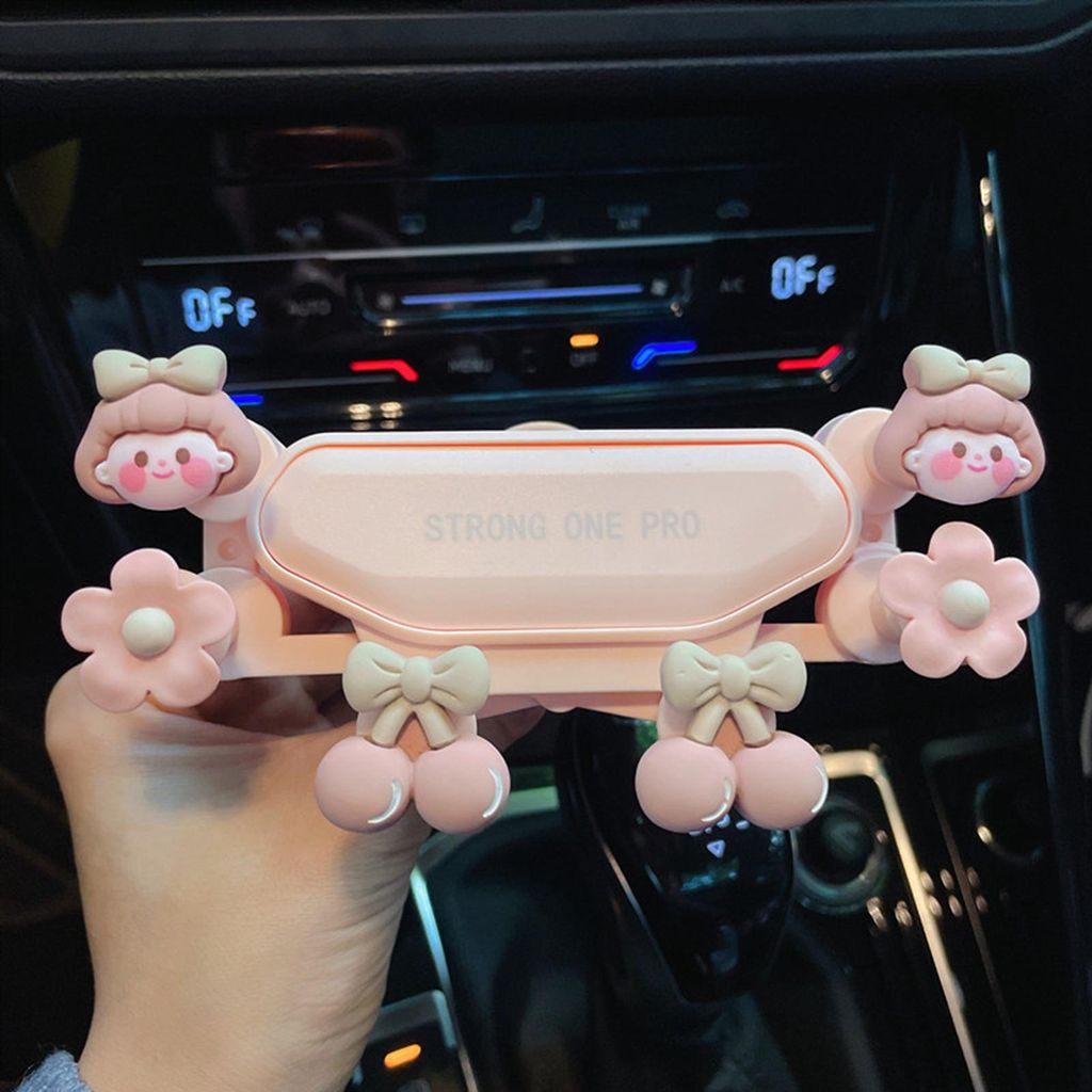 Kfz-Handyhalterung, universell, multifunktional, niedlicher Cartoon, verhindert Verwackeln, 6 Punkte, Lüftungsschlitze für Schwarz (Cherry Girl)