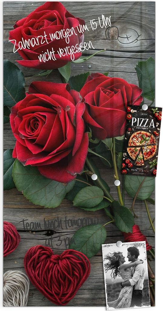 Magnettafel 50x100cm Pinnwand Whiteboard beschreibbar - Romantische Rosenherzen