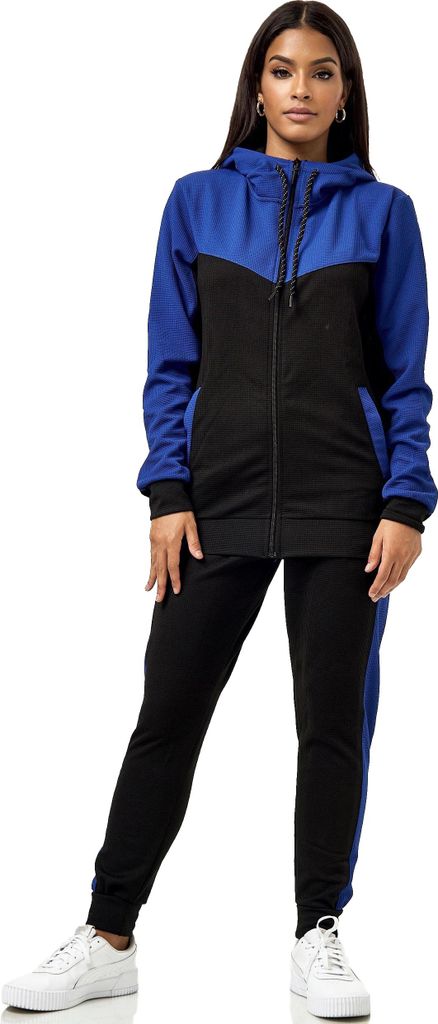 Damen Trainingsanzug | Jogginganzug mit Kapuzenjacke 0986 Schwarz-Blau XXL