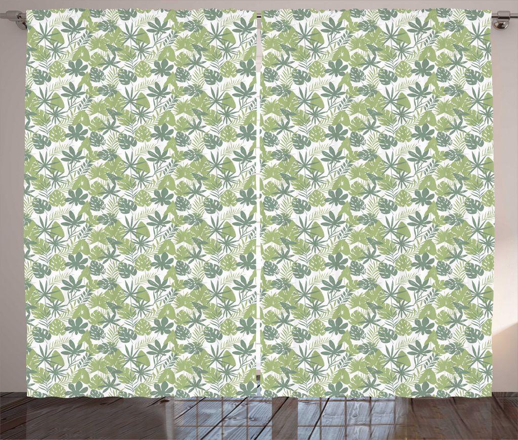 ABAKUHAUS Botanisch Rustikaler Vorhang, Blumensommer-Laub, Wohnzimmer Universalband Gardinen mit Schlaufen und Haken, 280 x 225 cm, Pistachio Grün...