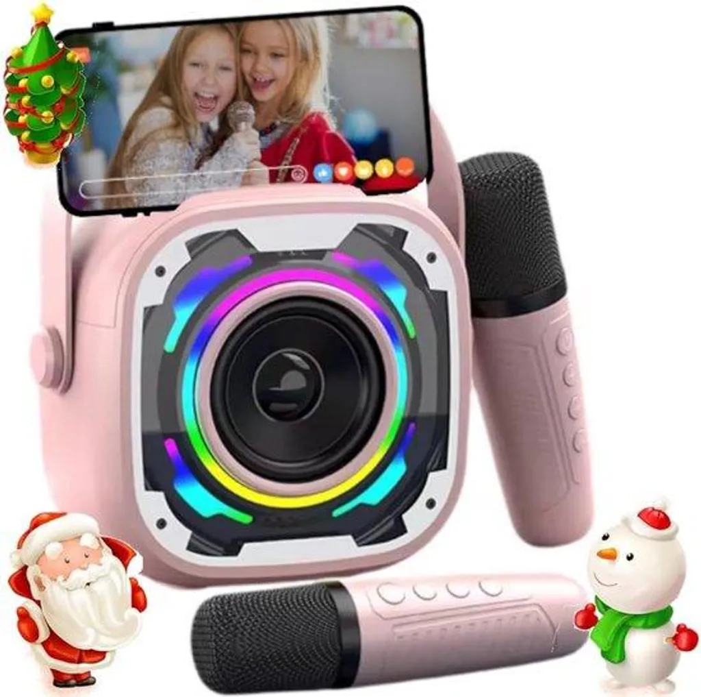 Karaoké enfant facile à utiliser avec support smartphone et deux micros