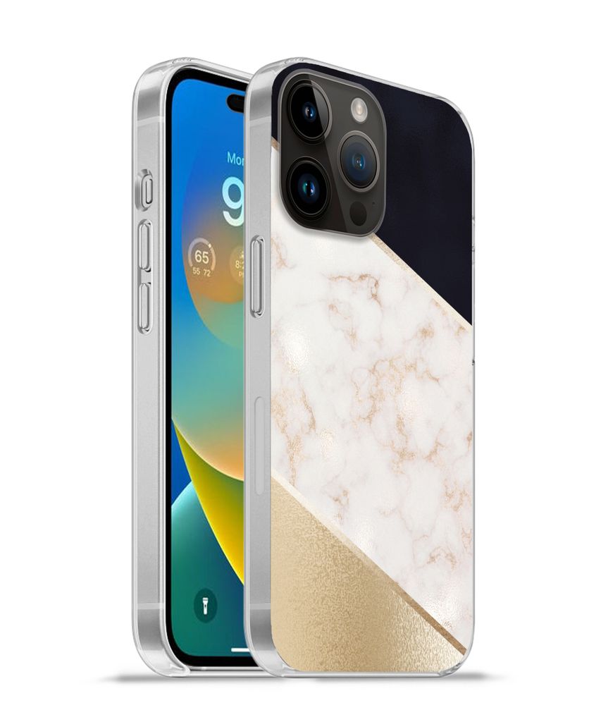 MuchoWow Handyhülle Schutzhülle Hülle für Apple iPhone 14 Pro - Softcase Marmor - Gold - Rosa Silikon Softcase Handy Hülle - Umschlag