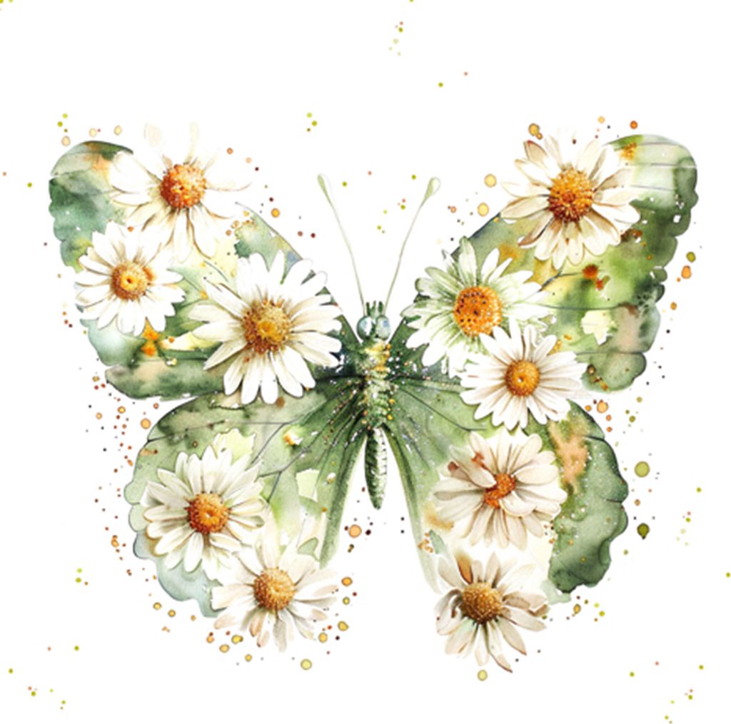 Servietten Papier 33x33cm 3-lagig Schmetterling & Margeriten 20 Stück