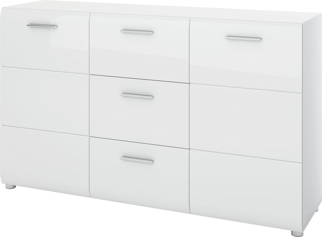 Sideboard Anrichte 144 cm weiß Hochglanz mit 3 Schubladen - MERANO - Die Möbelfundgrube