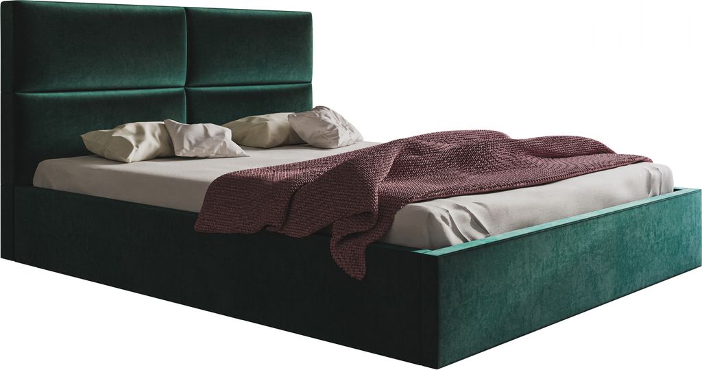 Doppelbett 140x200 cm Terra - Modern Polsterbett mit Bettkasten, Lattenrost - Grün