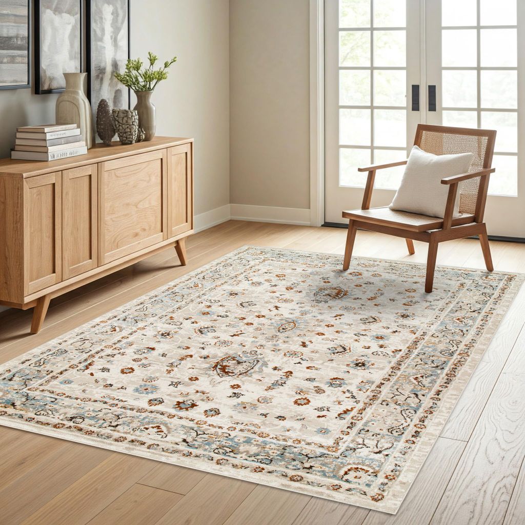 Tapiso Teppich RETRO Modern Used Effekt Beige Grau Wohnzimmer 140 x 200 cm