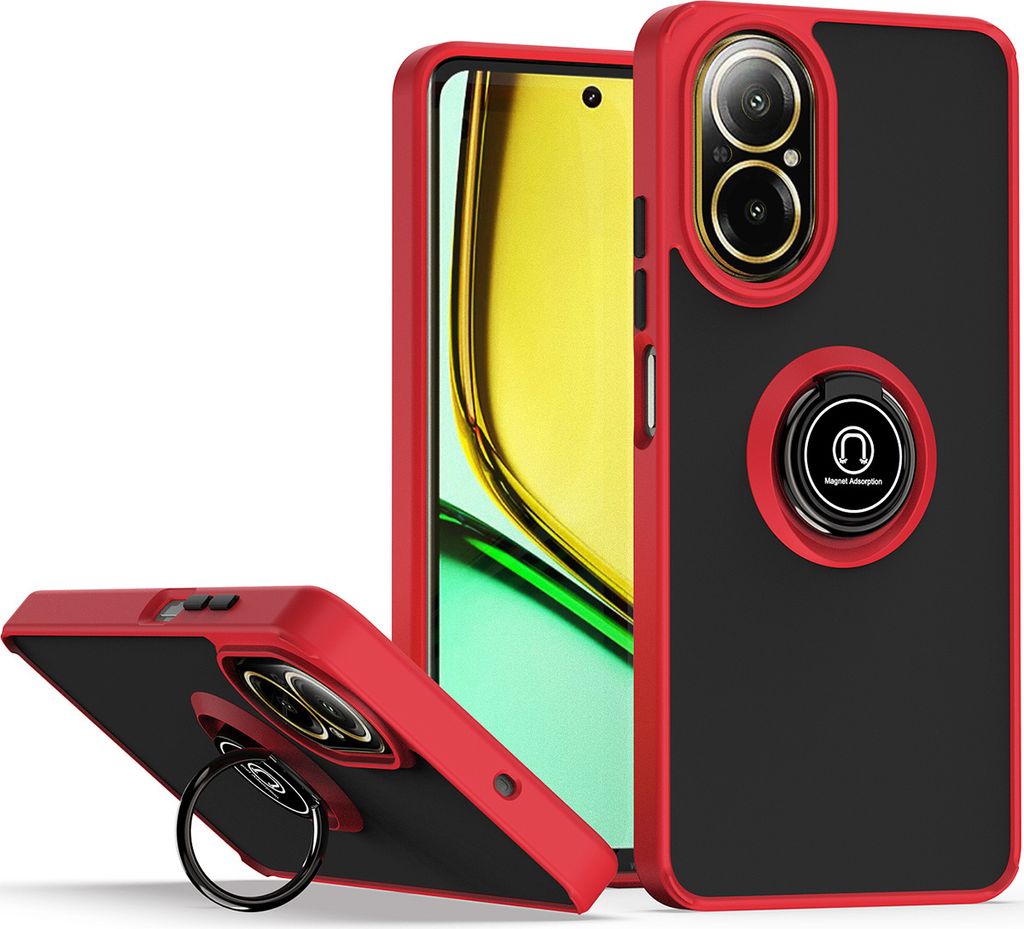 Hülle für Realme C67 4G Ring Halter Ständer Matte Transluzent TPU Bumper Stoßfest Schutzhülle Rot