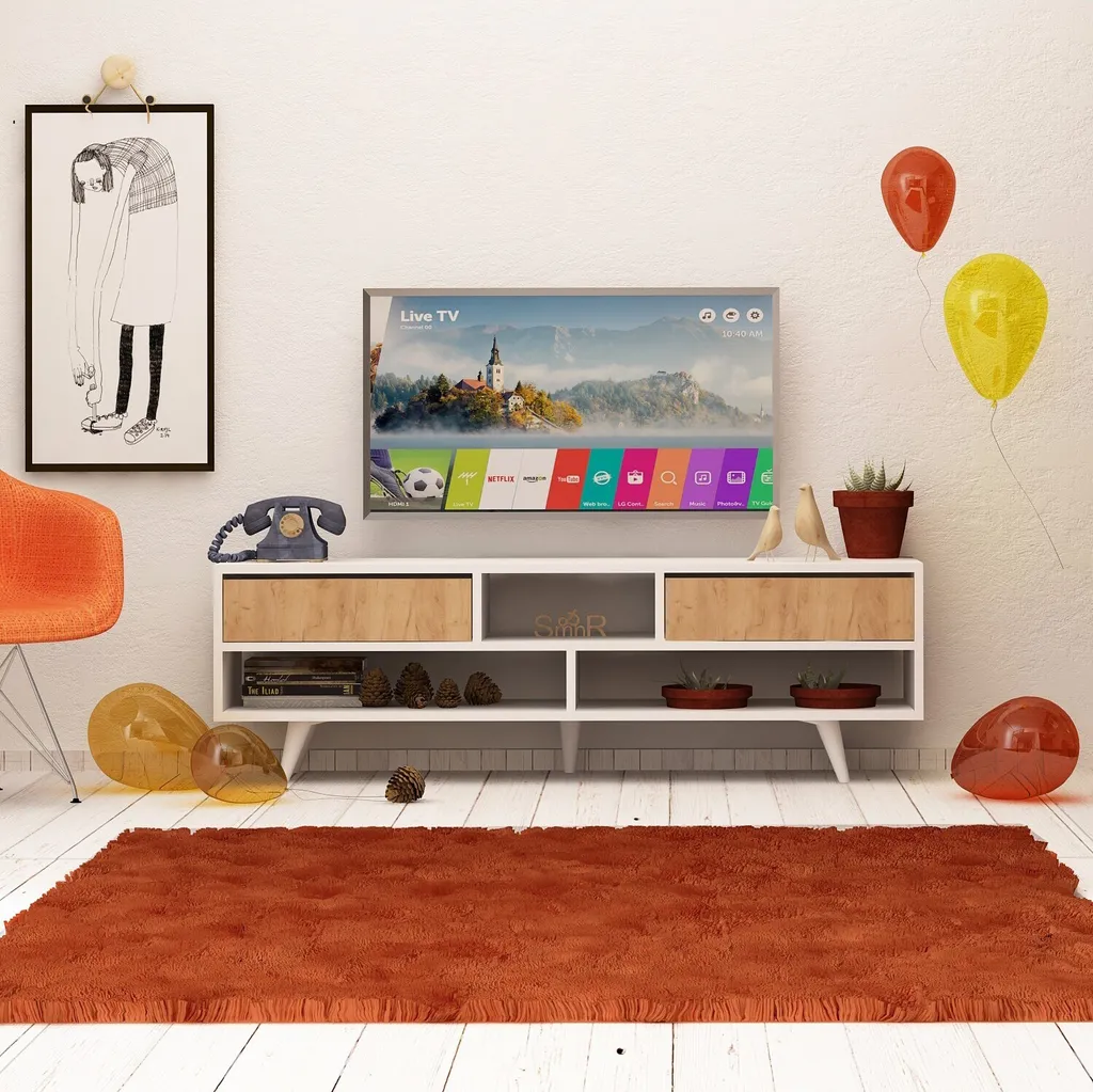 Banc TV Chêne Angola 140cm en Mélaminé Haute Résistance Skye Decor
