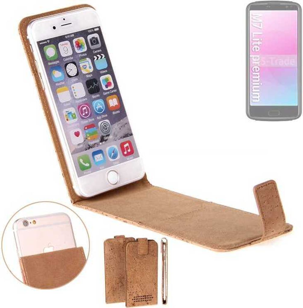 K-S-Trade Handyhülle kompatibel mit Bea-fon M7 Lite premium Kork Hülle Flipstyle Case Schutzhülle Kork Case Hülle Flip cover Klapphülle Klapp,