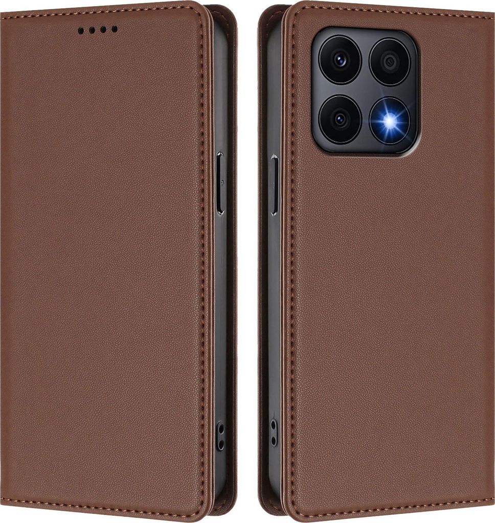 Handyhülle für Honor X8A, Kunstleder Klapphülle Stoßfeste Magnetische Hülle mit Ständer Braun