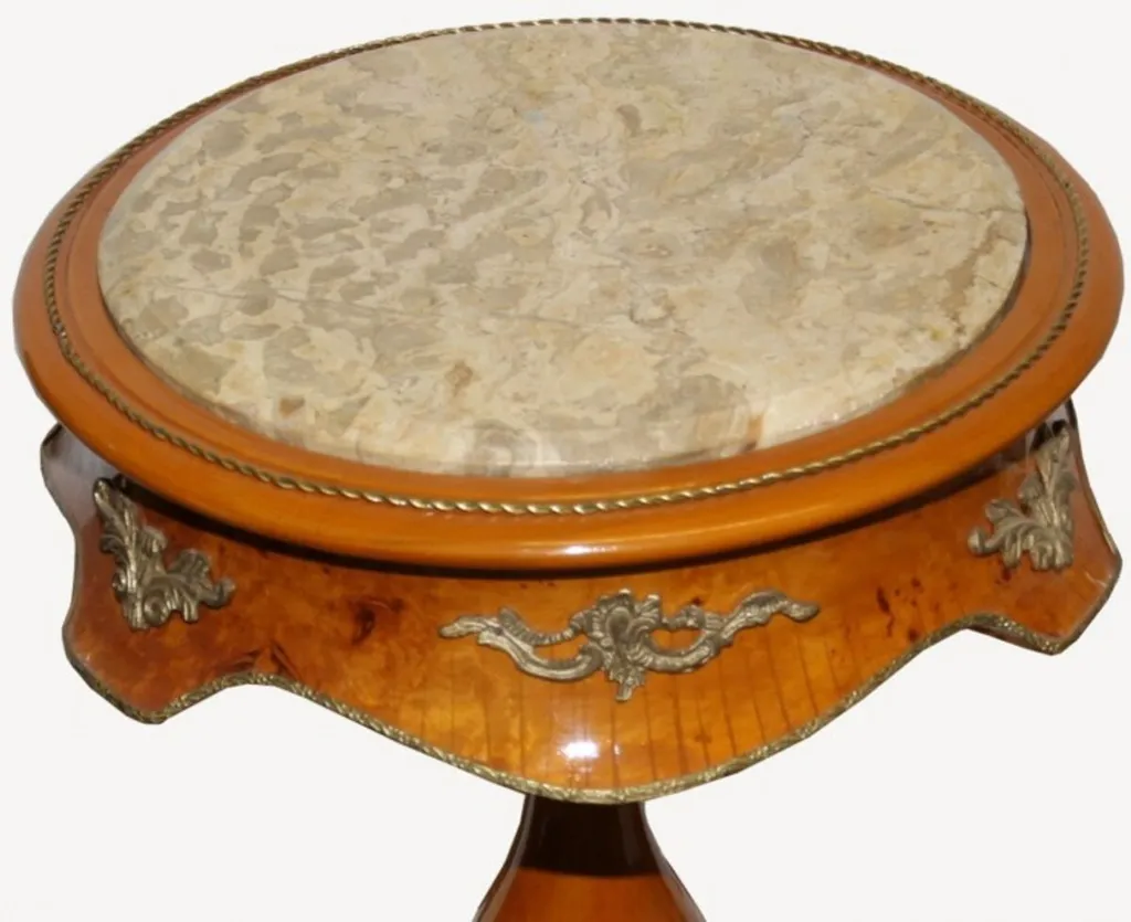 Table d'appoint baroque en marbre et acajou - Meuble d'entrée chic