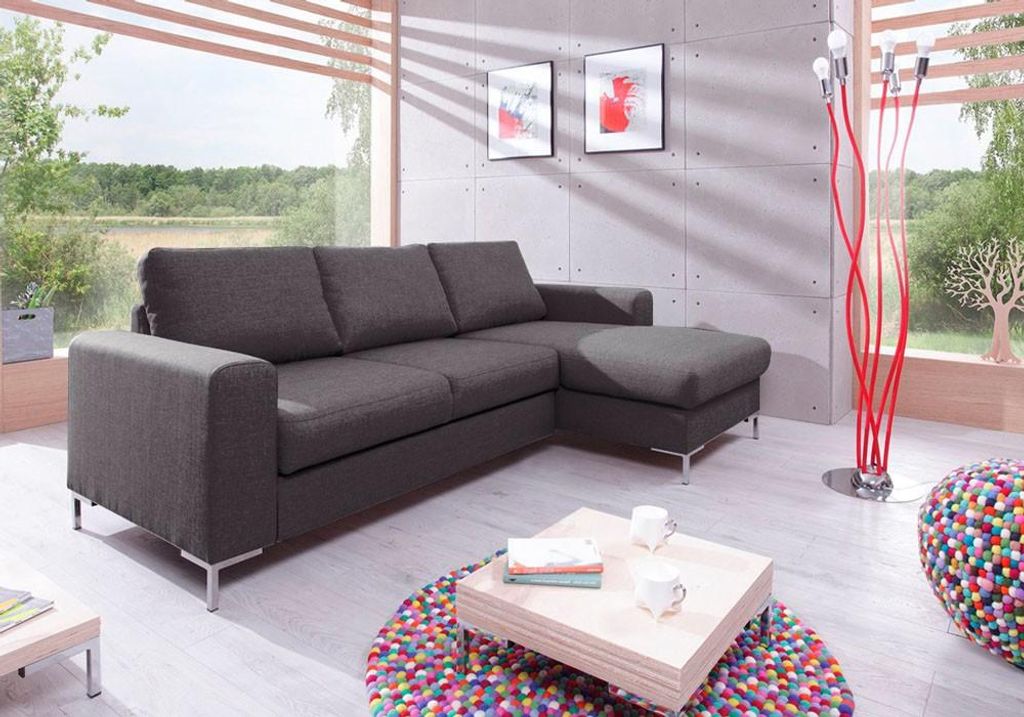 MIUFORM Lofty Lilly - Ecksofa mit Bettfunktion und Bettkasten L-FORM RECHTS - 236x148cm - Dunkelgrau - Sofa Schlafsofa Couch