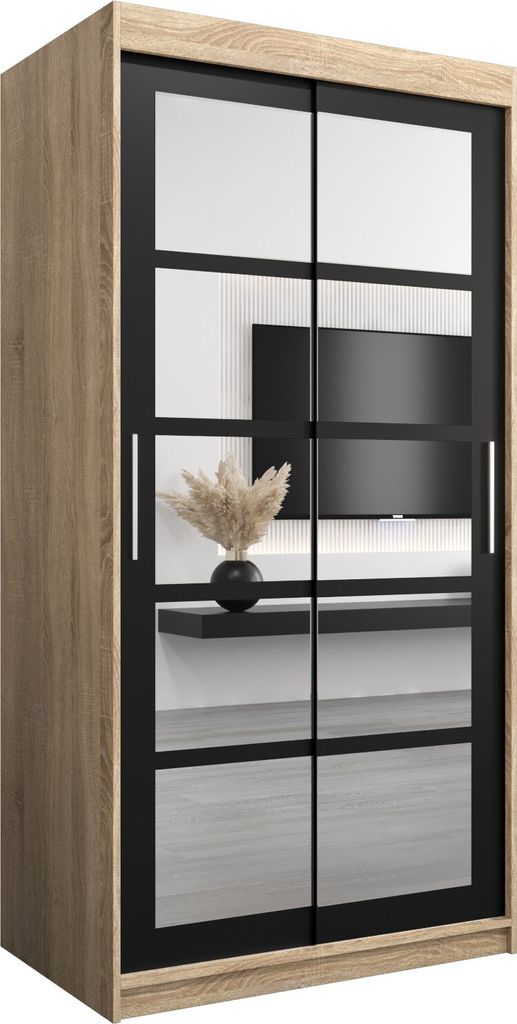 Kleiderschrank, Schiebetürenschrank Schlafzimmer, Schrank mit Spiegel ROMA 2 100 cm