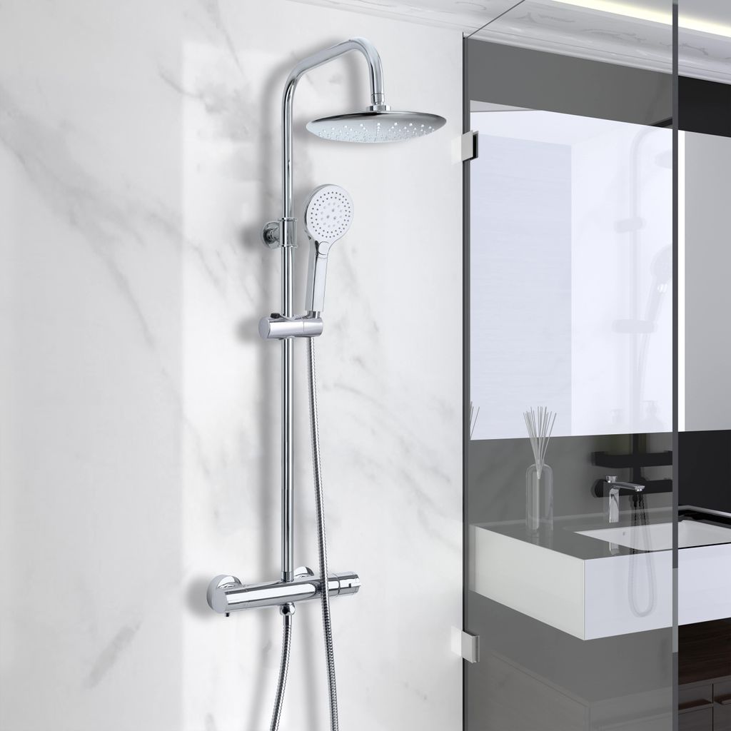 sanicomfort Duschsäule mit Thermostat Chrom Duschsystem mit Produktbild 