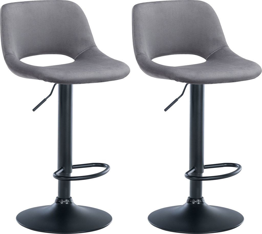 CLP 2er Set Barhocker Camden Samt drehbar und höhenverstellbar Farbe dunkelgrau Material Gestell Metall matt schwarz