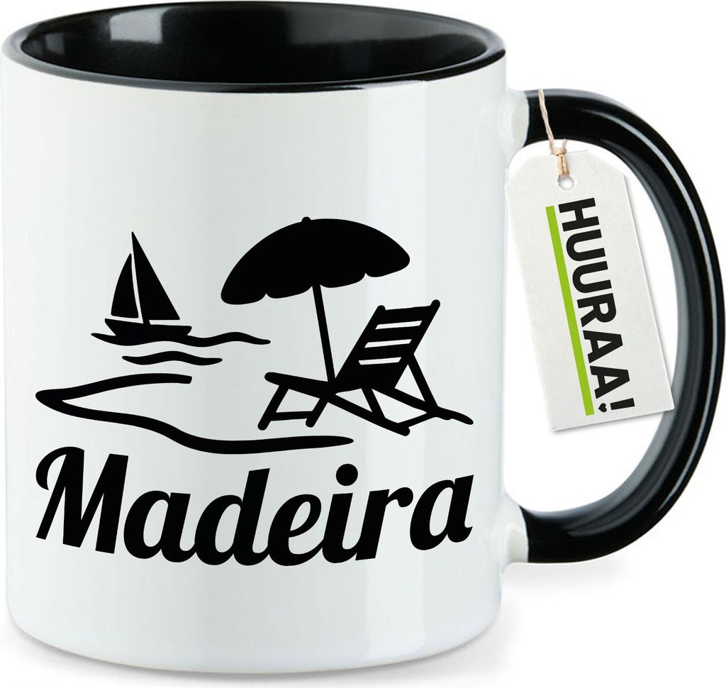 Huuraa Kaffeetasse Madeira Inselmotiv Portugal 330ml Schwarz Keramik Kaffeebecher Geschenkidee