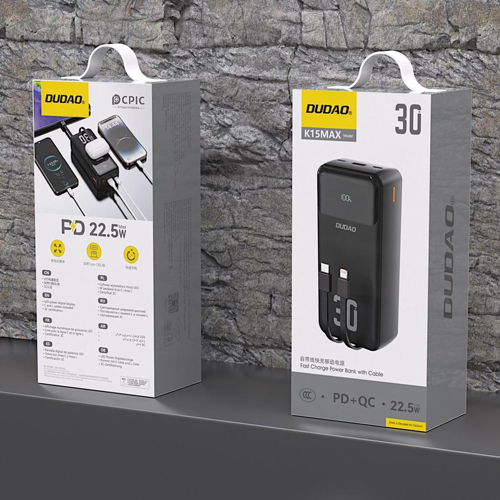 DUDAO Dudao K15Max powerbank 30000mAh 22.5 Watt Sort Obrázek produktu 