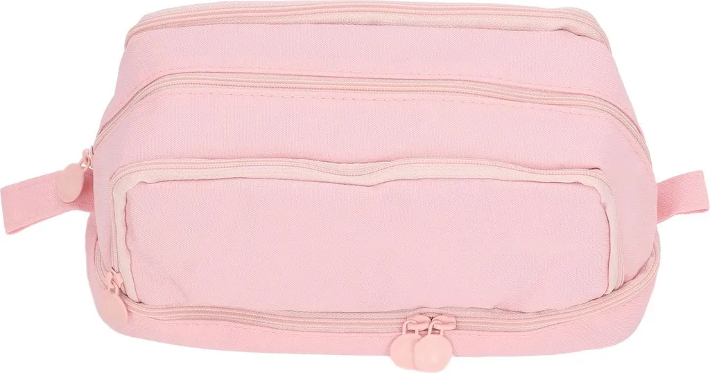 Astuccio per matite con grande capacità, borsa con due aperture, robusto astuccio in tela, borsa portatile multiuso per la biblioteca scolastica, rosa