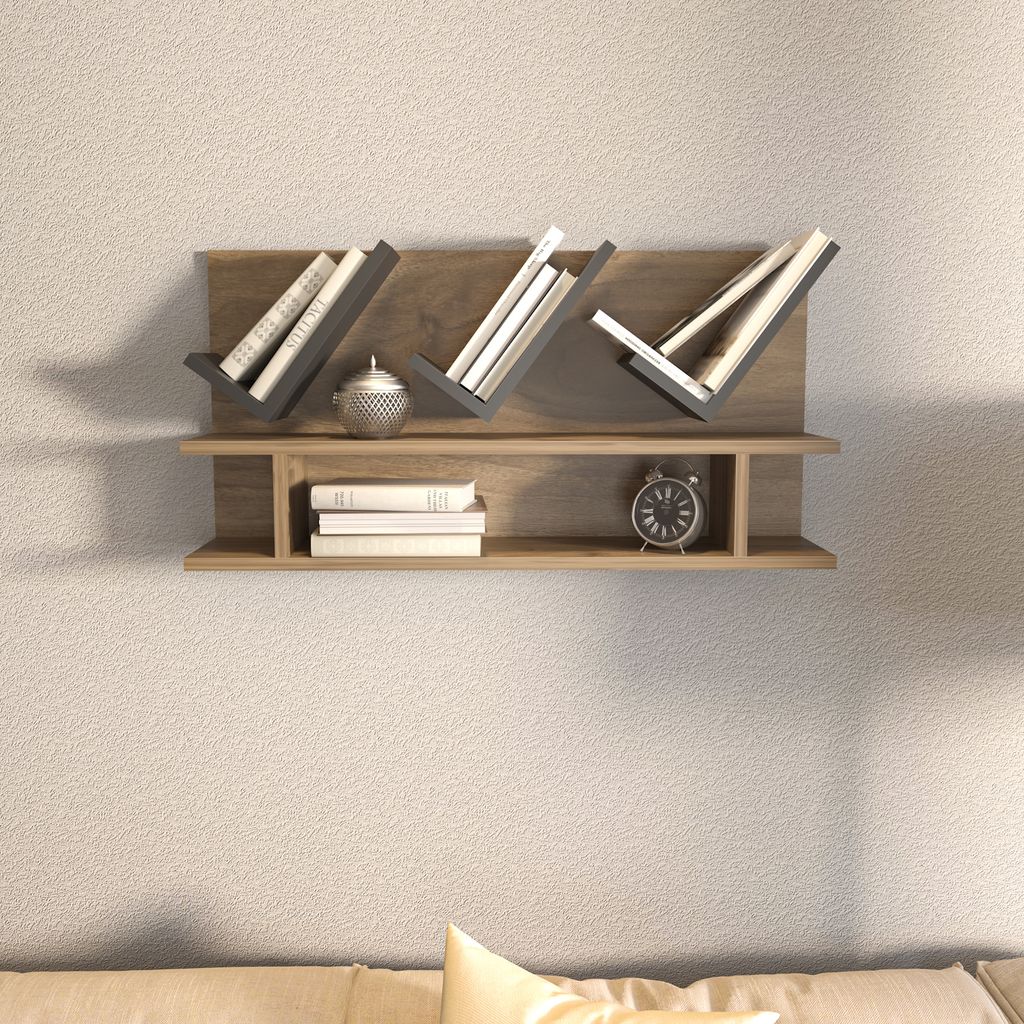 Decorotika Larissa Wandregal, Länge 90 cm | Walnuss & Anthrazit