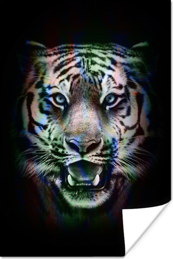 MuchoWow Poster Tiger - Effekt - Schwarz - Weiß 80x120 cm - Papierdruck
