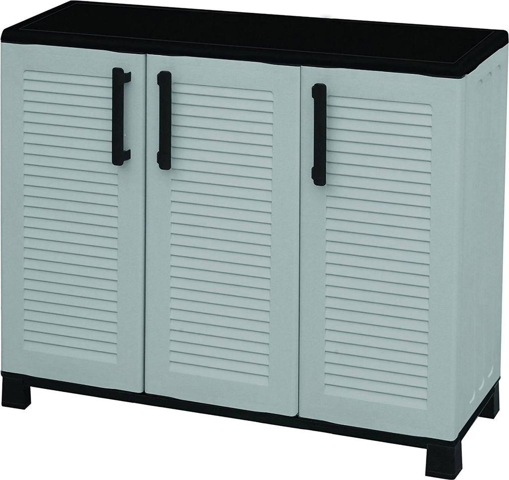 Outdoor-Garderobe aus Fell, Mehrzweck-Balkongarderobe, 3-türiger Outdoor-Schrank, 100 % Italy, 102 x 37 x 90 cm, Hellgrau und Schwarz, gestreifte...