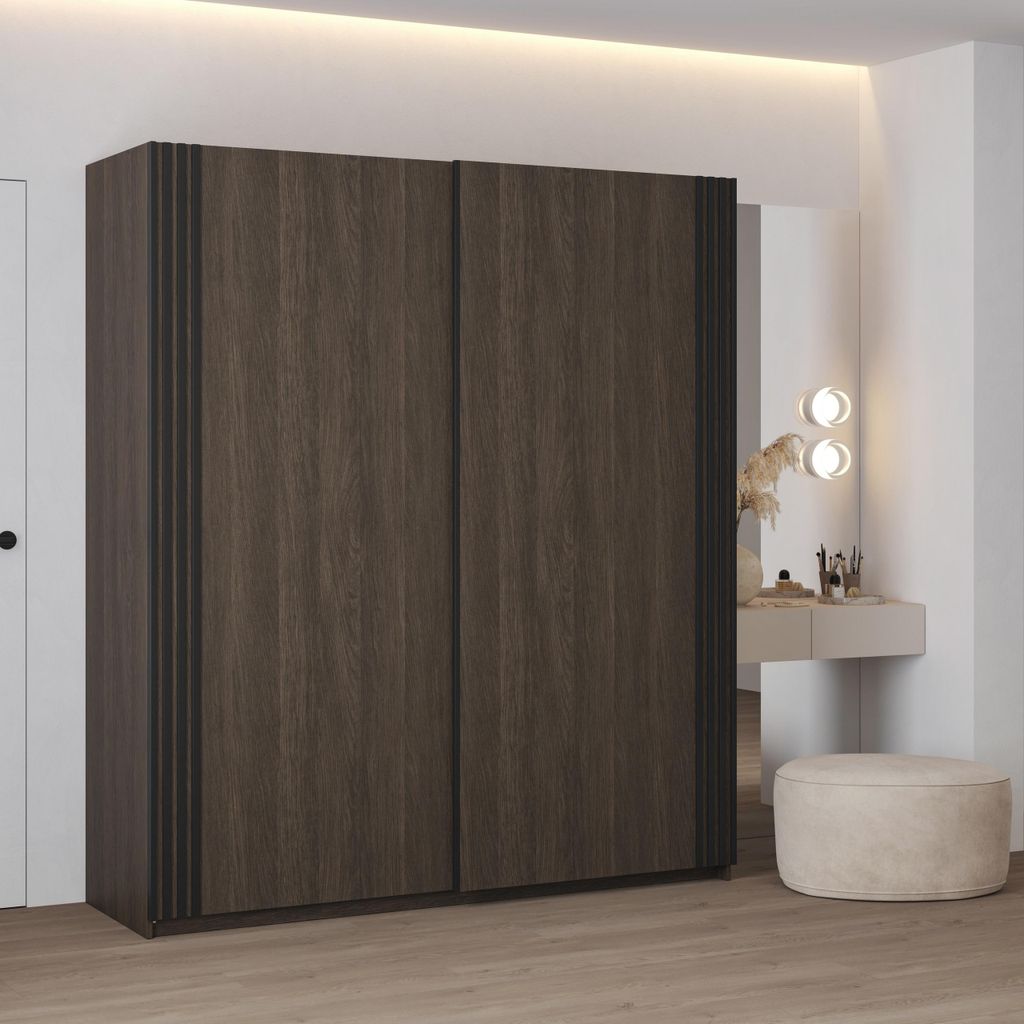 Masseno Schiebetürenschrank VANTE 180/210/62 cm 2-türig Schlafzimmer Schrank Kleiderschrank Eiche Dunin