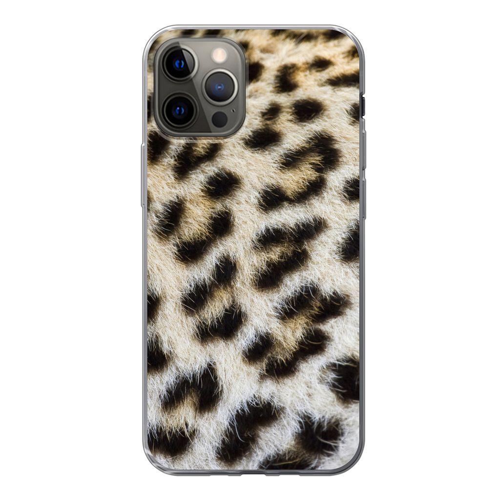 MuchoWow Handyhülle Schutzhülle Hülle für iPhone 12 Pro Nahaufnahme Mantel Leopard Silikon Softcase Handy Hülle - Abdeckung