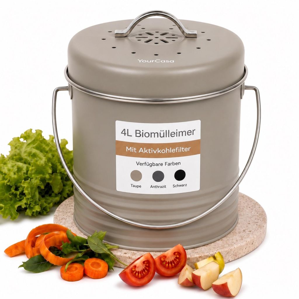 YourCasa Biomülleimer Küche 4L mit Aktivkohlefilter -  Produktbild 