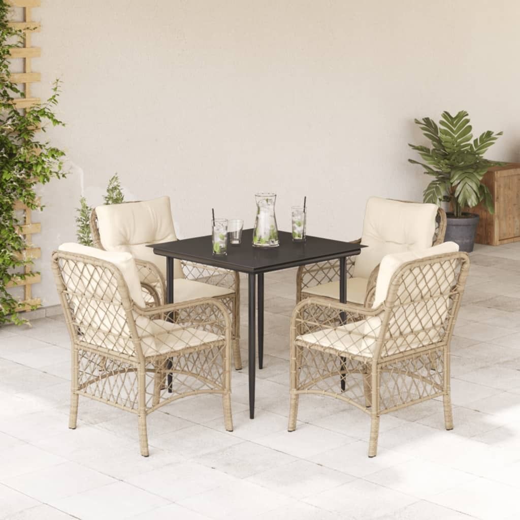 Maison Exclusive - 5-tlg. Garten-Essgruppe mit Kissen Beige Poly Rattan