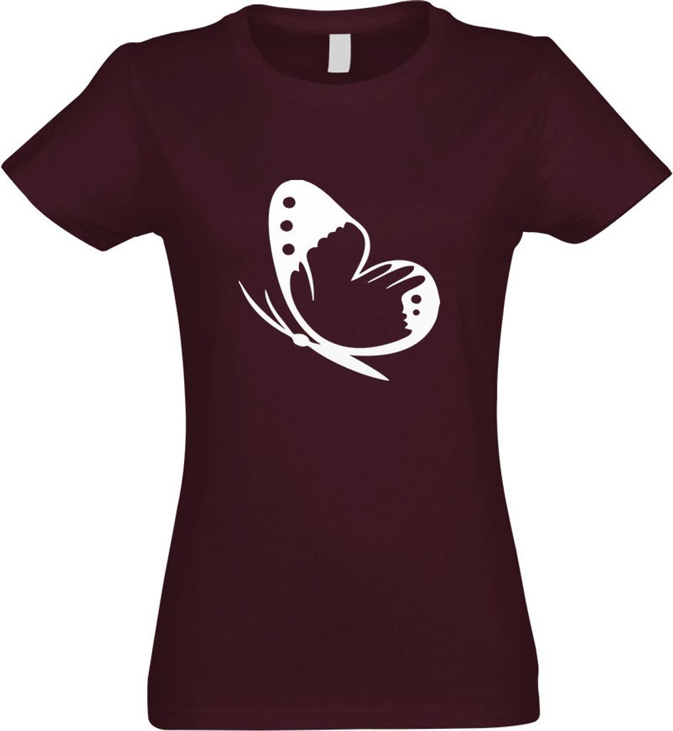 Kiwistar - T-Shirt tailliert - Damen - Burgund - Schmetterling Nr 2 - mit Motiv Bedruckt - Funshirt Design - Sport - Freizeit - Damen - XXL