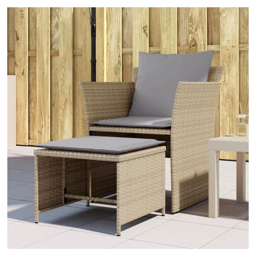 Gartenstuhl mit Fußstütze, Beige, Polyrattan, für Garten, Strand, Balkon, Terrasse, Camping