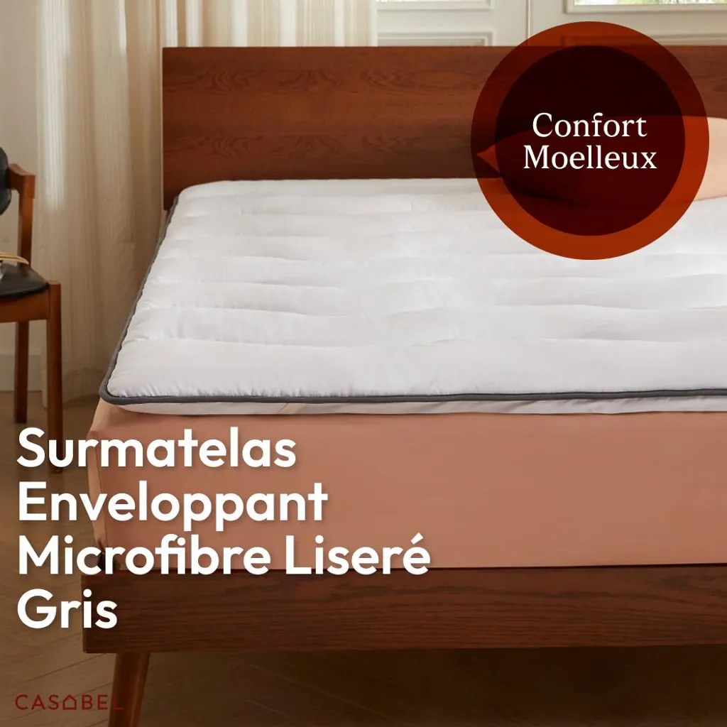 Surmatelas 140x190 Microfibre Respirante avec Liseré Gris pour Lit 2P