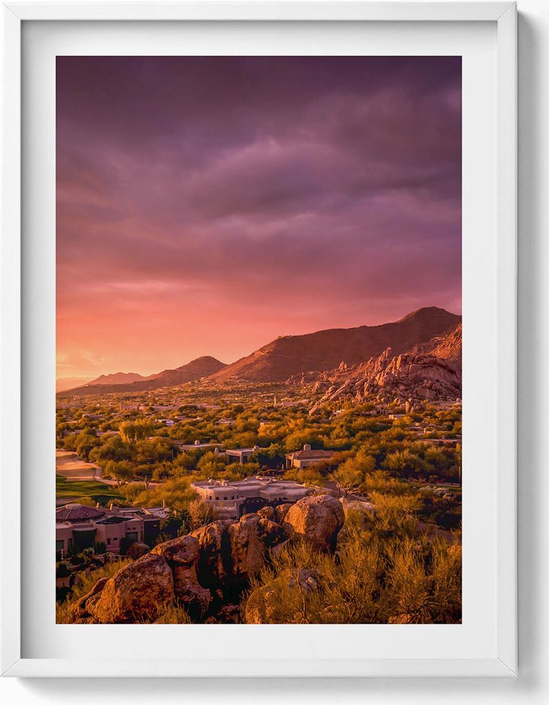 Sonnenuntergang über Nord-Scottsdale– Wandbild mit Rahmen – Gerahmtes Bild – Wanddekoration – 60x80 cm – Weiß Rahmen