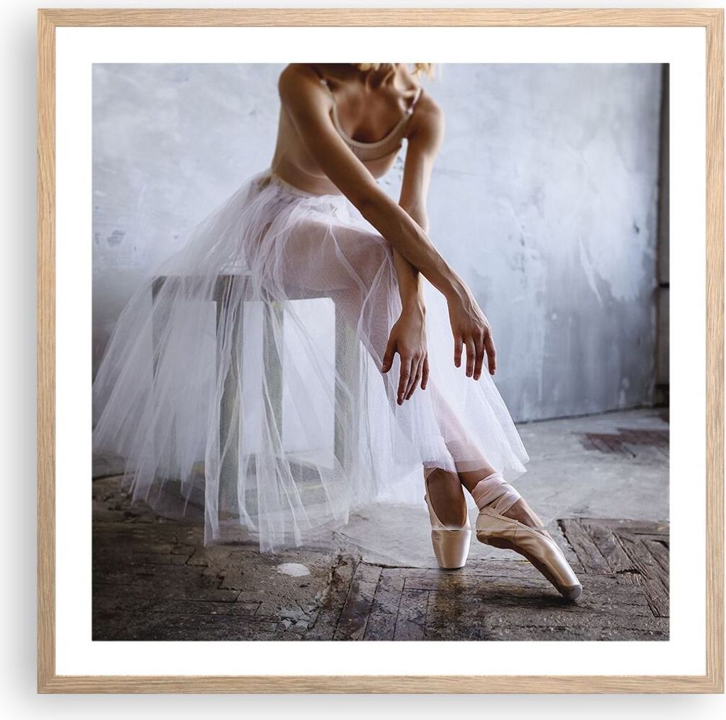 Gerahmtes Poster - Rahmen in heller Eiche - Ballerina Ballett Studio - 60x60 cm - Wand Bild - Wanddeko - Wandbilder - Kunstposter - Wandposter - Bi...